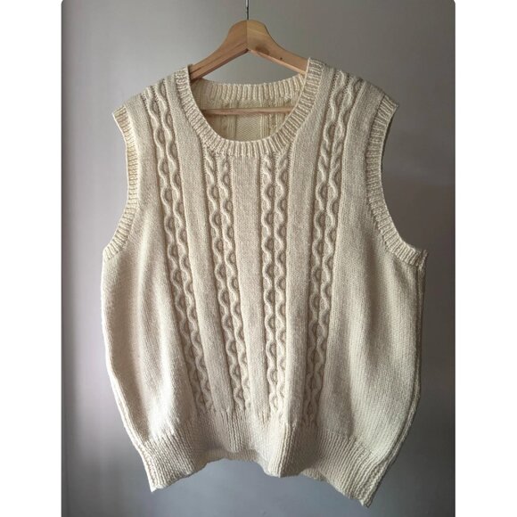 Vintage Handknit Cream Vest | Cable Knit Sweater Vest - Picture 1 of 2